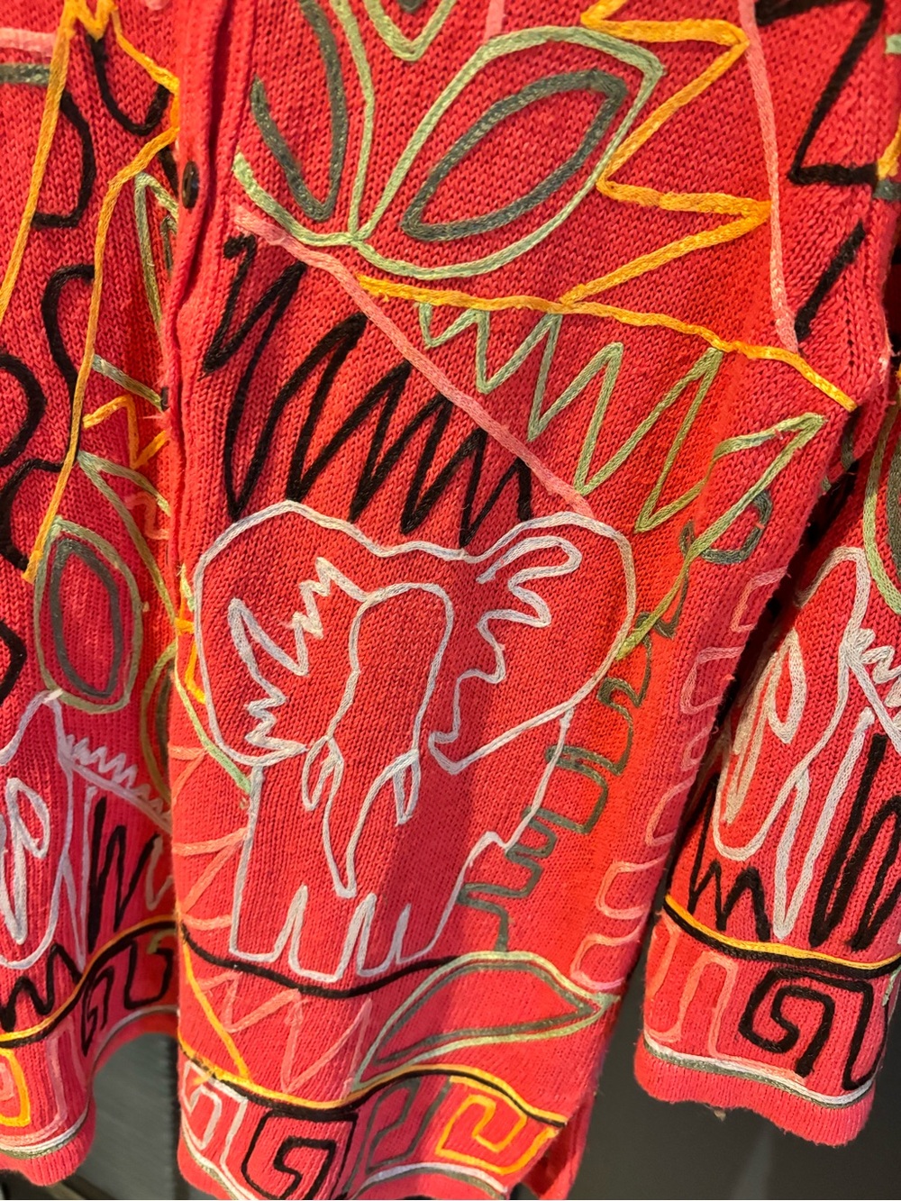 Vintage Susan Bristol Embroidered Button-Front Cardigan Sweater Geometric/Animal - Picture 3 of 6